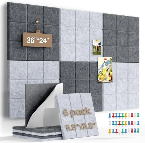 Miniatura 33 de Pizarra de corcho grande para paredes con 30 pasadores, 11.8 x 11.8 pulgadas, paquete de 6 tablones de anuncios para oficina en casa, cocina, tablón
