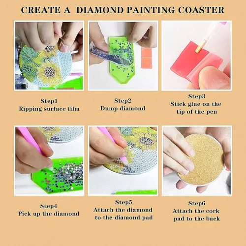 Miniatura 7 de TDOOW 8 Piezas Posavasos de Pintura de Diamante, Posavasos de Arte de Diamante de Girasol para Adultos DIY Posavasos de Arte de Diamante