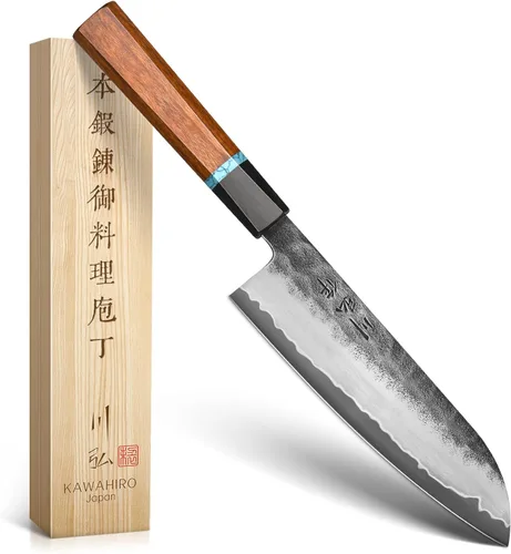 Kawahiro - Cuchillo de chef Santoku japonés de 7 pulgadas, cuchillo de cocina de acero inoxidable VG10, cuchillos de chef forjados a mano