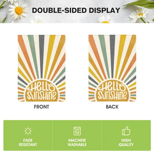 Miniatura 6 de AVOIN colorlife Bandera de jardín clásica de Hello Sunshine de 12 x 18 pulgadas, doble cara exterior, fiesta de verano, vacaciones, arpillera