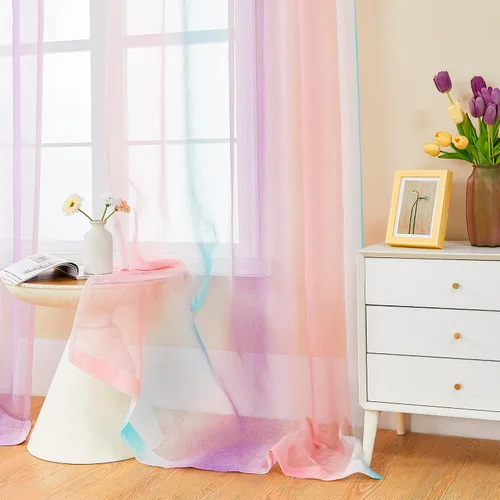Miniatura 7 de XiDi Cortinas traslúcidas degradadas para decoración de habitación de niñas, cortinas traslúcidas para dormitorio, sala de estar, cortinas Rosa Azul