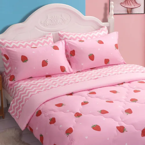 Miniatura 12 de Juego de ropa de cama con lazo para niñas, tamaño matrimonial, 7 piezas, color azul, Kawaii con lazo, cama en una bolsa para niños y adolescentes
