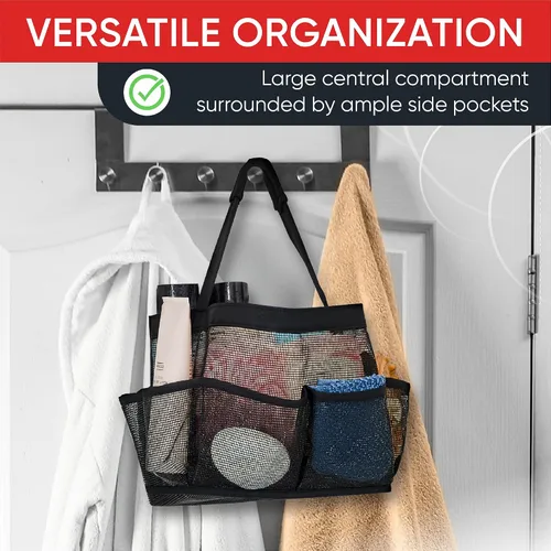 Miniatura 6 de Masirs – Organizador de ducha de malla con 9 bolsillos, bolsa portátil para baño para viajes, gimnasio y dormitorio - Bolsa de ducha pequeña