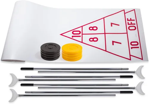 Champion Sports Shuffleboard Set (Cues & Pucks Included) - Easy Setup Indoor/Outdoor Group Game up to 4 Players – Multiple Styles