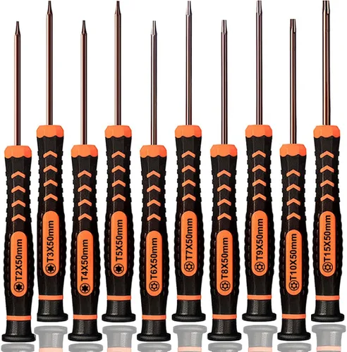 TECKMAN - Juego de destornilladores Torx T2-T15, 10 piezas magnéticas de seguridad Torx pequeños con T2 T3 T4 T5 T6 T7 T8 T9 T10 T15 Juego de