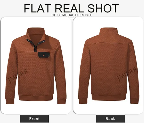 Miniatura 5 de JMIERR Sudadera acolchada para hombre, casual, de manga larga, cuello alto, con botones