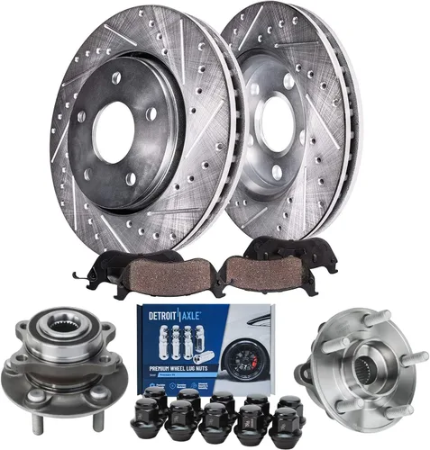Miniatura 19 de Detroit Axle - Kit de freno para Mercedes-Benz C300 2015-2023, C350e 2016-2018 2015 C400, rotores perforados y ranurados Reemplazo de pastillas