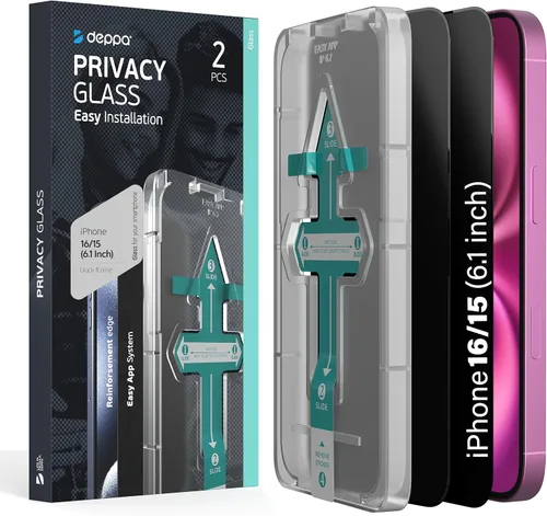 Miniatura 10 de Deppa Protector de pantalla de privacidad premium para iPhone 15 Pro (6.1 pies), vidrio templado de borde a borde, cubierta completa con bandeja