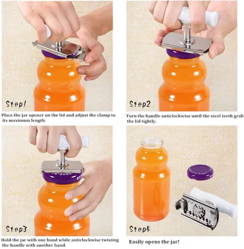 Miniatura 5 de Abridor de tarros multifunción ajustable para latas de botellas de 1 a 4 pulgadas, tapas de acero inoxidable fuera del abridor de tarros. Apto
