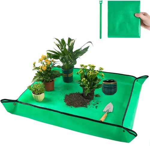 Alfombrilla grande de 39.5" X 31.5" para trasplantar plantas de interior y control de tierra, bandeja portátil para macetas, regalos de plantas para