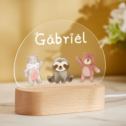 Miniatura 7 de VEELU Regalos personalizados para niños, luz nocturna con nombre personalizado con lindos animales, lámpara LED acrílica para bebé, regalo