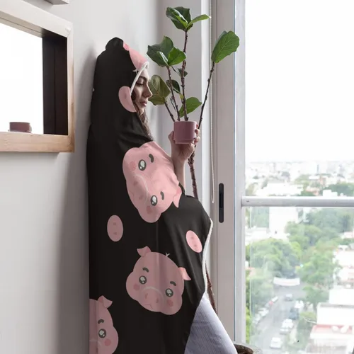 Miniatura 5 de ARAHANT Manta con capucha de cerdo de dibujos animados, bonita manta con capucha de animales, buen regalo para niños, tamaño pequeño de 40 x 50