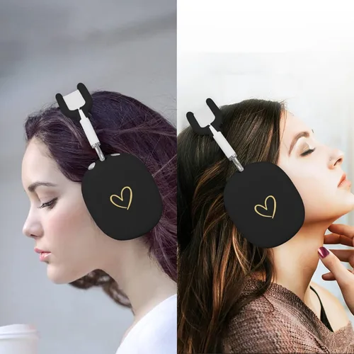Miniatura 7 de Funda para AirPods Max, silicona suave antiarañazos con patrón de corazón dorado para auriculares Apple AirPods Max (negro)