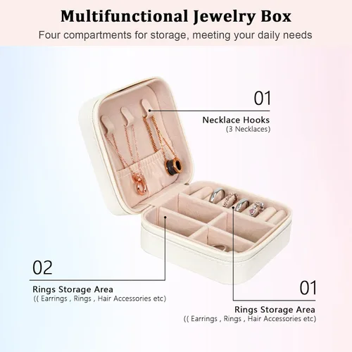 Miniatura 4 de Caja de joyería de viaje portátil de cuero PU mini caja de viaje de joyería pequeña caja de joyería para pendientes collar mujeres niñas regalo