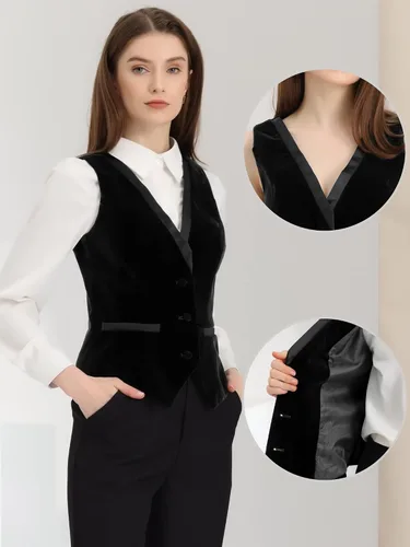 Miniatura 2 de Allegra K Chaleco de terciopelo para mujer, estilo retro, sin mangas, steampunk, chaleco elegante