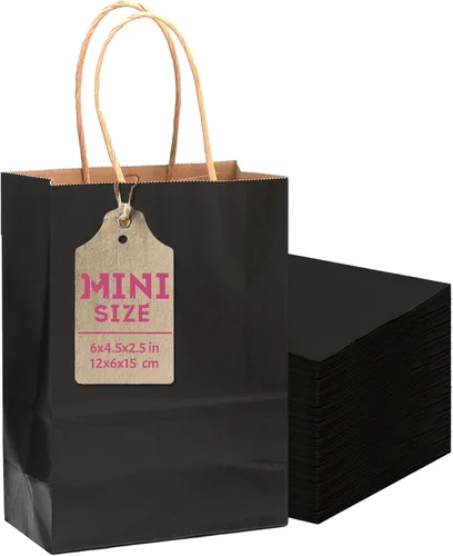 Miniatura 16 de qiqee Paquete de 50 bolsas de regalo de papel negro con asas a granel 13"x10.3"x4.6" bolsas de favor para fiestas de tamaño grande múltiples usos