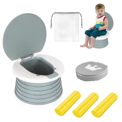 Miniatura 3 de Asiento portátil y plegable para niños pequeños, asiento de inodoro de entrenamiento de emergencia para automóvil, campamento, al aire libre, Azul