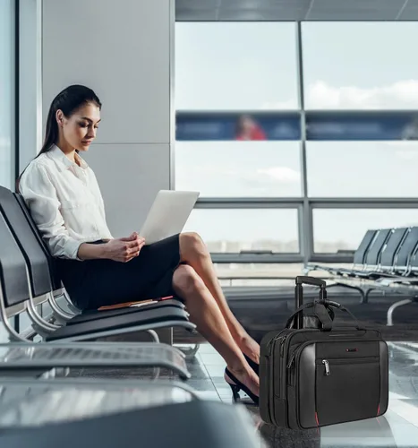 Miniatura 6 de EMPSIGN Maletín con ruedas para laptop, bolsa de computadora de 17.3" con ruedas, bolsa de viaje con ruedas repelente al agua que cabe debajo
