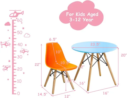 Miniatura 7 de Costzon Juego de mesa y silla para niños, 5 piezas de escritorio para niños de estilo moderno de mediados de siglo con patas de madera, marco