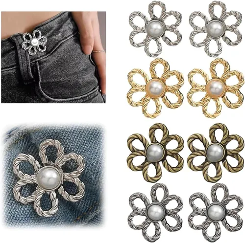 Miniatura 8 de Botones tensores de cintura de jeans de flores para ajuste de hebilla de cintura ajustable, conjunto para jeans sueltos, pantalones de mezclilla