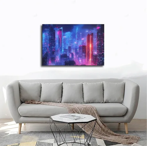 Miniatura 4 de ZMLIS Dreamy Neon Cyberpunk Poster, Retro Futuristic Wall Art Print, Niche Urban Night City Home Decor Canvas Poster Bedroom Decor Sports Landscape