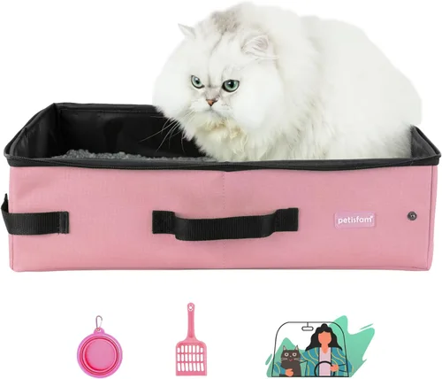 Miniatura 10 de Arenero portátil de viaje para gatos con tapa para contener arena y olor. Fácil de transportar, limpiar y almacenar. Ideal para viajes en auto, Negro