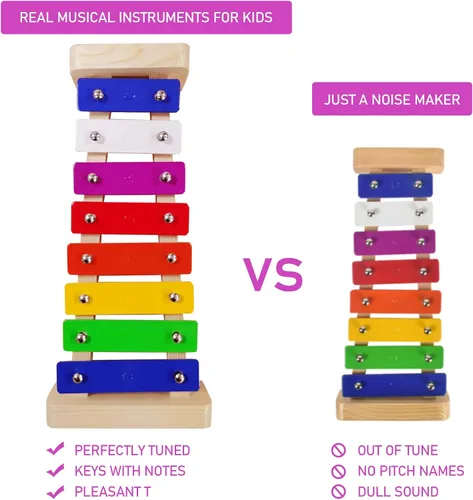 Miniatura 4 de Xilófono para niños, Glockenspiel con 2 mazos seguros para niños, 8 notas diatónicas, barras de metal coloridas con desarrollo educativo musical