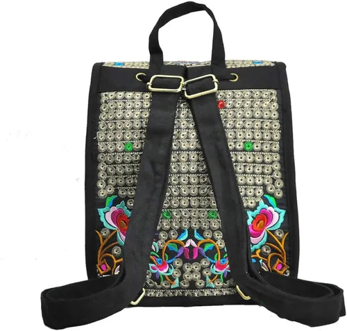 Miniatura 5 de Mochila de lona única vintage para mujer con bordado floral