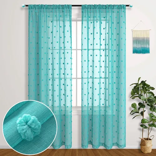 Miniatura 10 de KOUFALL Pom Pom Cortinas transparentes de puntos