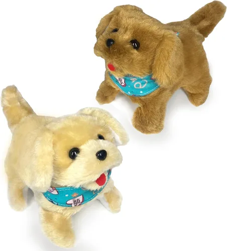 Haktoys - Perros de peluche que funcionan con pilas para cachorros que saltos mortales caminan, se sientan y ladran – 2 cachorros de juguete de alta