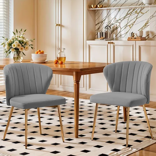 Miniatura 11 de Juego de 2 sillas de comedor de terciopelo, sillas de tocador tapizadas modernas con patas de metal dorado para comedor, cocina, tocador y patio