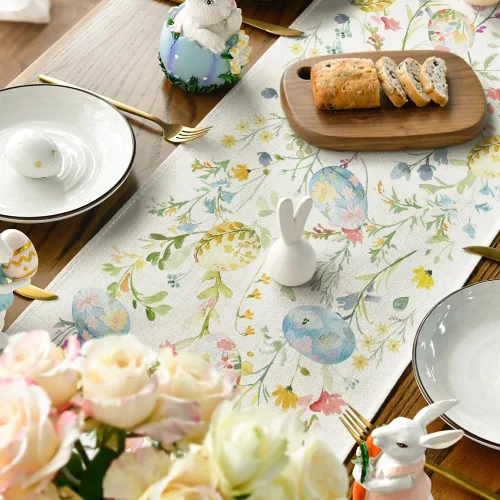 Miniatura 4 de Artoid Mode Camino de mesa de Pascua con diseño de huevos y flores silvestres, decoración de mesa de comedor para decoración de fiesta en el hogar
