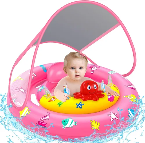 Miniatura 11 de Flotador de piscina para bebé con toldo, flotador de natación inflable para bebés con protección solar UPF50+, flotador de piscina para bebés