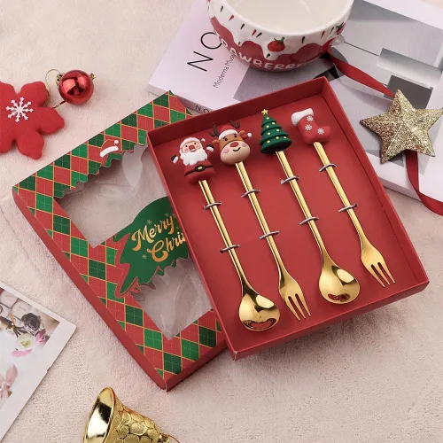 Miniatura 6 de Cuchara de Navidad de acero inoxidable para árbol de Navidad, cuchara de té para el hogar, cuchara de café de Navidad, tenedores de cena, cuchara