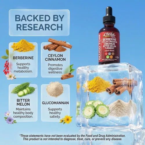 Miniatura 3 de Clean Nutra Berberine con suplemento de canela de Ceilán gotas líquidas + extracto de melón amargo, glucomanano, gimnasia, cromo, cúrcuma, panax