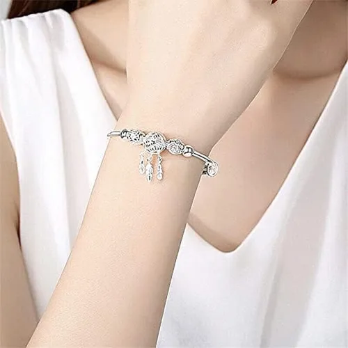 Miniatura 3 de Ounmax Pulsera de plata de ley 925 hecha a mano vintage con atrapasueños, pulsera ajustable tallada para regalo para mujeres en cumpleaños
