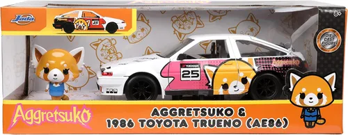 Miniatura 2 de Jada Toys Sanrio 1:24 1986 Toyota Trueno (AE86) - Figura de coche fundido a presión y Aggretsuko, juguetes para niños y adultos (33725)