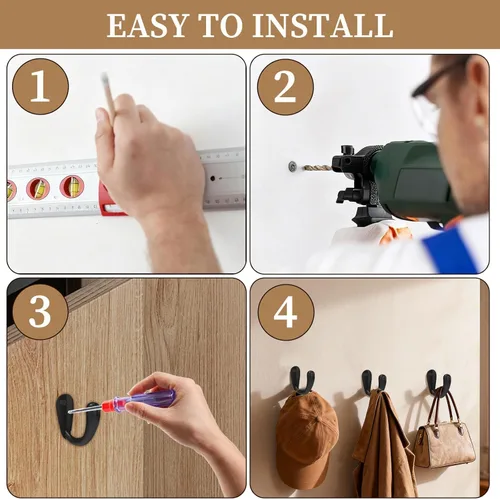 Miniatura 7 de CBWLWJ 16 ganchos de pared para colgar toallas de baño, cocina, dormitorio, para abrigo, bolsa, bufanda, toalla, sombrero, llave, taza (negro)