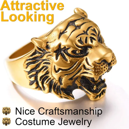 Miniatura 5 de ChainsPro - Impresionantes anillos de cabeza de tigre para hombre, espíritu animal, bonita mano de obra, tallas 7 a 14, de acero inoxidable 316L