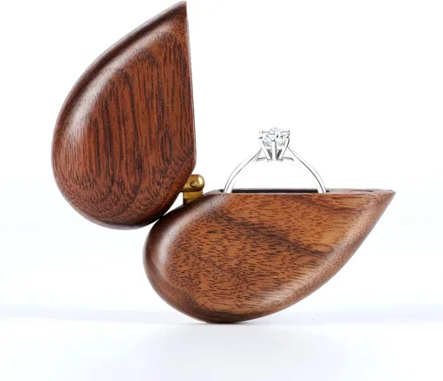 Miniatura 7 de LitGreen Caja de anillo de madera de nogal en forma de corazón, caja de almacenamiento para boda, propuesta, compromiso