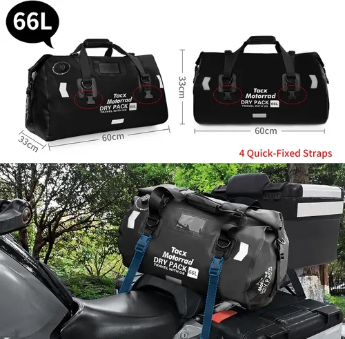 Miniatura 4 de Bolsa de lona impermeable para hombres y mujeres, mochila seca enrollable con correas de fijación rápida, bolsa de sillín de motocicleta para Negro