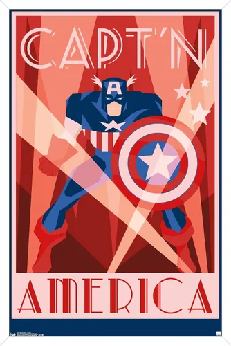 Miniatura 11 de Trends International Marvel Comics - Póster de pared Art Deco del Capitán América, 22.375 x 34 pulgadas, versión premium sin marco