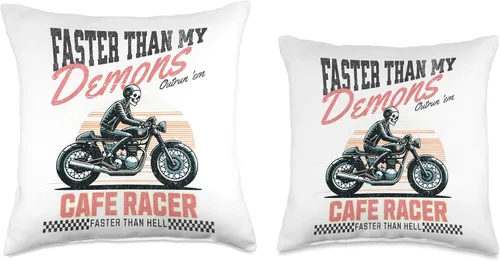 Miniatura 3 de Skeleton And Charm Clothing Co Cafe Racer Faster Than Hell, Outrun Your Demons Throw Pillow, 16x16, Multicolor