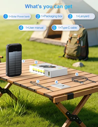 Miniatura 12 de Cargador Solar Power Bank, PD 20W Carga Rápida Batería Externa, 40000mAh Cargador de Teléfono Portátil con 4 Cables Integrados con Linternas