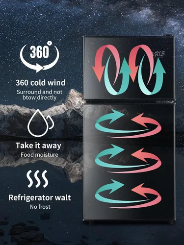Miniatura 5 de KRIB BLING Refrigerador de 3.5 pies cúbicos con congelador, puerta doble vintage, cerradura fresca, termostato ajustable de 7 niveles para Negro