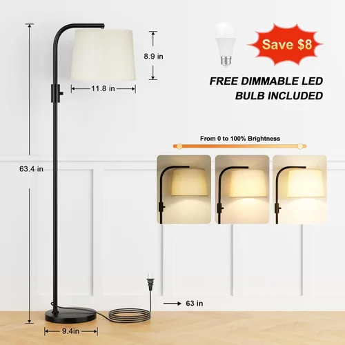 Miniatura 2 de Ambimall Lámpara de pie totalmente regulable - Lámparas de pie de 9W con bombilla LED incluida, lámparas de pie para sala de estar con cabezal R