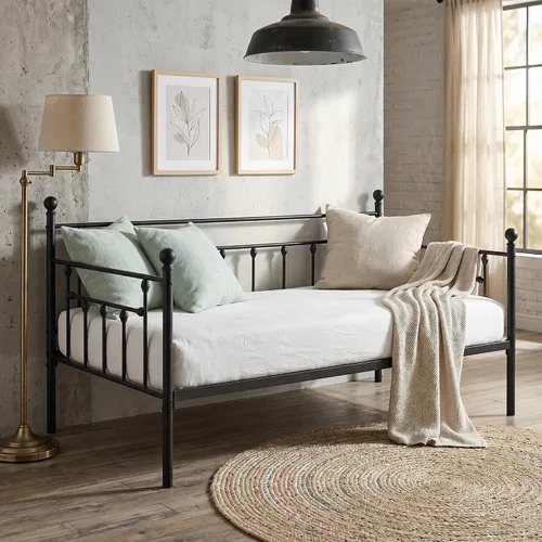 Miniatura 9 de VECELO - Marco de sofá cama de tamaño individual con soporte de listones de acero, cabecero, plataforma de cama para sala de estar, habitación