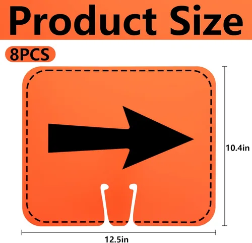 Miniatura 2 de 8 letreros de flecha de cono de tráfico, 12.5 x 10.4 pulgadas, reversibles, direccionales, cono superior para barricadas de patio, carretera