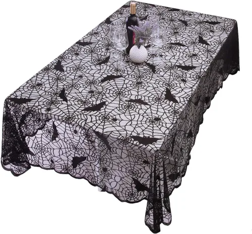 Miniatura 4 de Rockcloud Mantel rectangular de encaje de poliéster para decoración de Halloween, cenas, 71 x 53 pulgadas