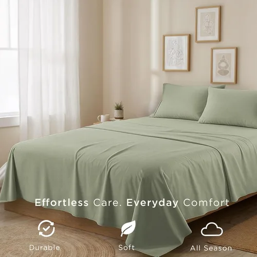 Miniatura 5 de Juego de sábanas de algodón Threadmill para cama Twin XL Sábanas 100% algodón para cama Twin XL Juego de sábanas Twin XL de satén liso con Verde